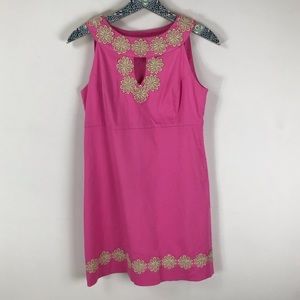 Lilly Pulitzer Hot Pink Sleeveless Mini Dress with Gold Floral Trim